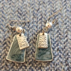 Silver and Green Dangle Earrings